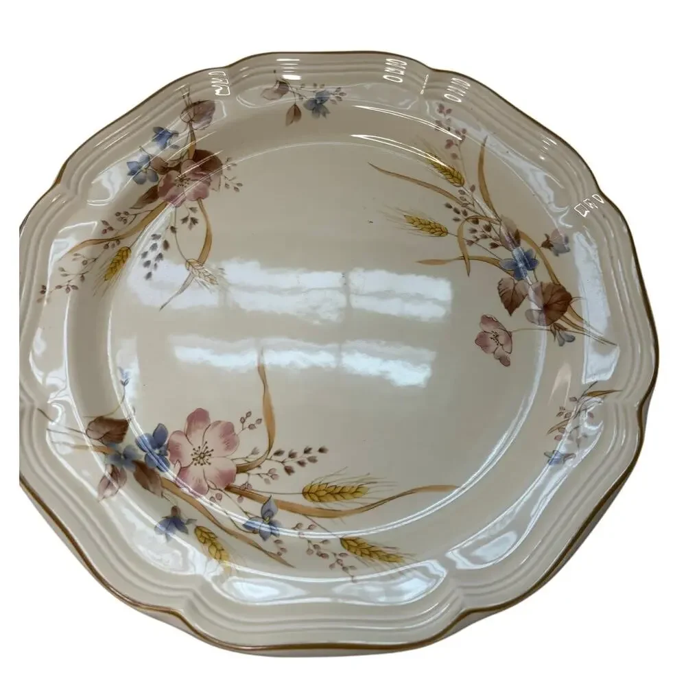 Vintage Mikasa Heritage Golden Sky Serving Platter and 4 Rimmed Soup Bowls